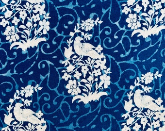 Indigo Vogel Druck Stoff: Handbedruckt Baumwoll Block Stoff