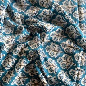 Blue Beautiful Hand Block Printed Fabric, Cotton Fabric, Indian Fabric, fabric by yard, Block Printed Cotton womens clothing