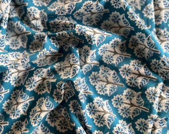 Blue Beautiful Hand Block Printed Fabric, Cotton Fabric, Indian Fabric, fabric by yard, Block Printed Cotton womens clothing