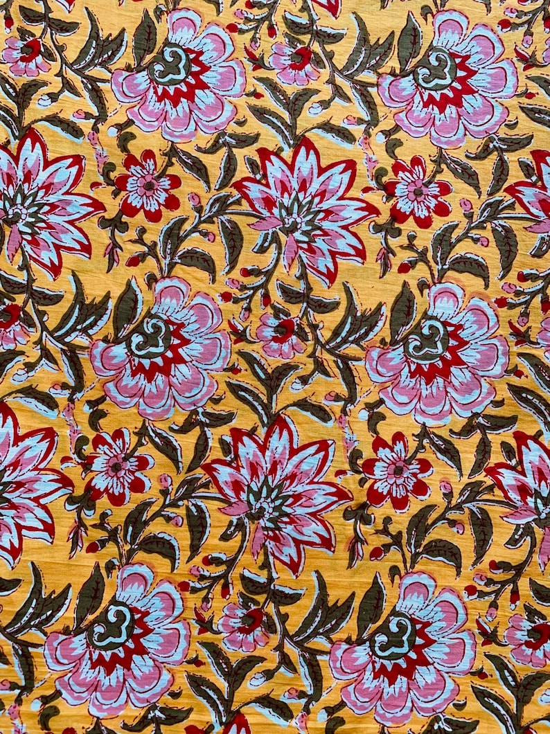 Modern Floral Fabric Yellow Soft Cotton Fabric Summer Dress Etsy