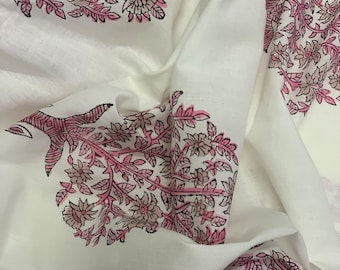 Floral Print Cotton Voile Fabric: Sanganeri Hand Block Material