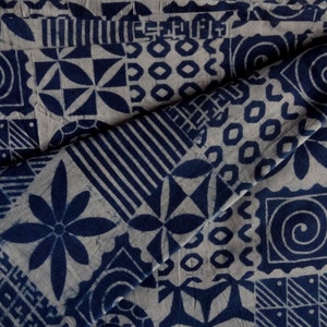 Geometric By The Yard Indigo Blue Print Cotton Fabric, Indian Hand Block Printed Natural Vegetable Dye Sewing Fabric, Tablecloth Fabric