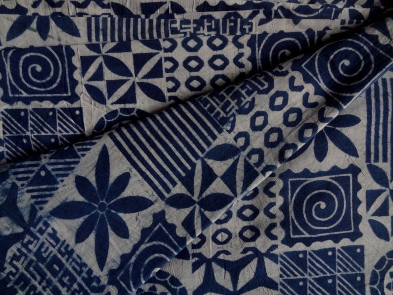 May include: A close-up of a fabric with a blue and white geometric pattern. The fabric is folded in half, and the pattern is visible on both sides.