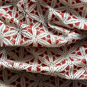 Red Geometric print, Hand Block print, block printed fabric, Block print throw, block print dress, printed cotton fabric,