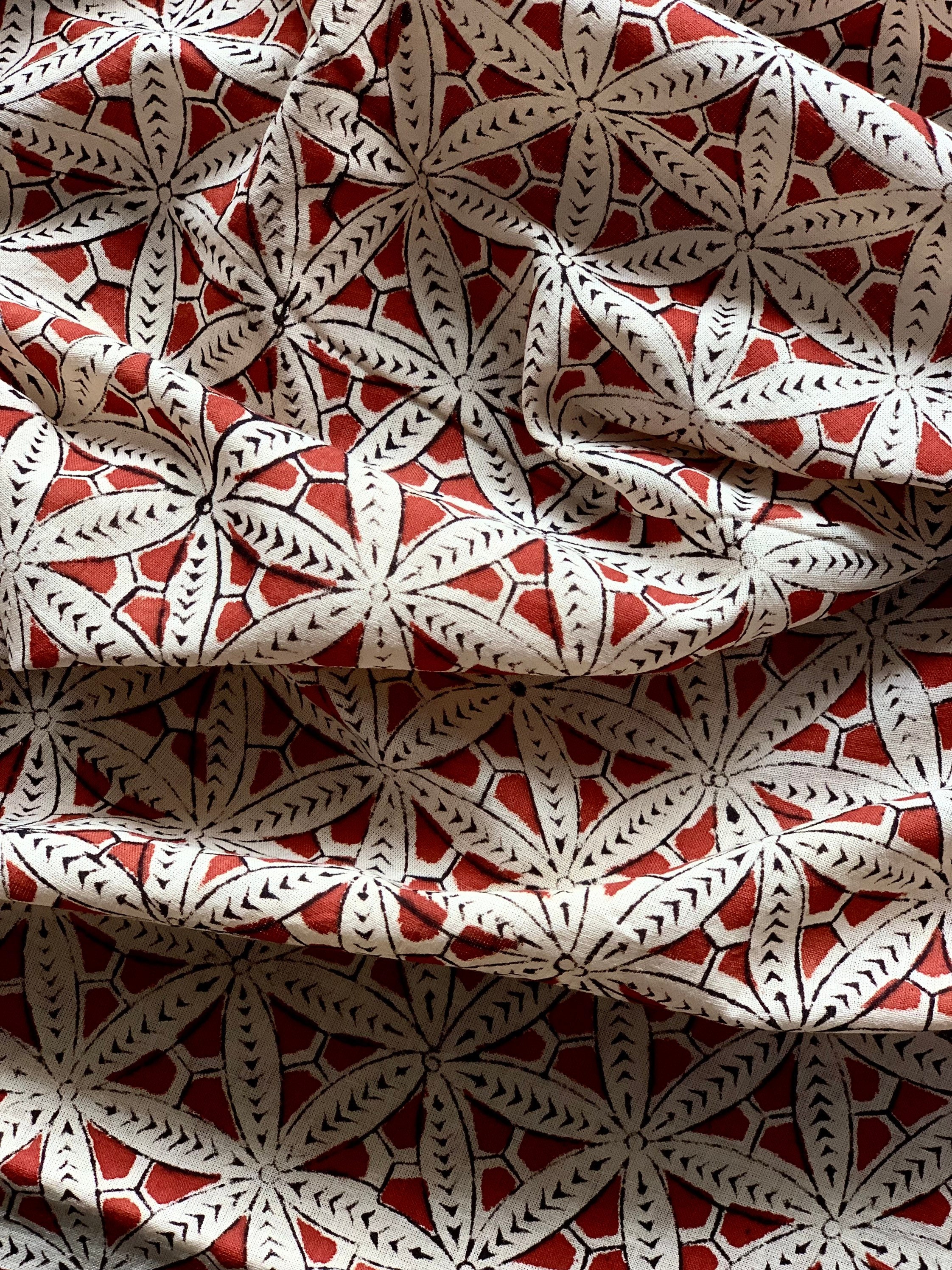 Red Geometric print, Hand Block print, block printed fabric, Block print throw, block print dress, printed cotton fabric,
