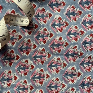 Gray Floral Block Print Cotton Voile Fabric By The Yard