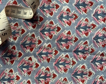 Gray Floral Block Print Cotton Voile Fabric By The Yard