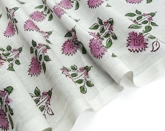 Hand Block Print Cotton Fabric, Floral Sanganeri Textile, Jaipur Craft, Sewing Quilting Material