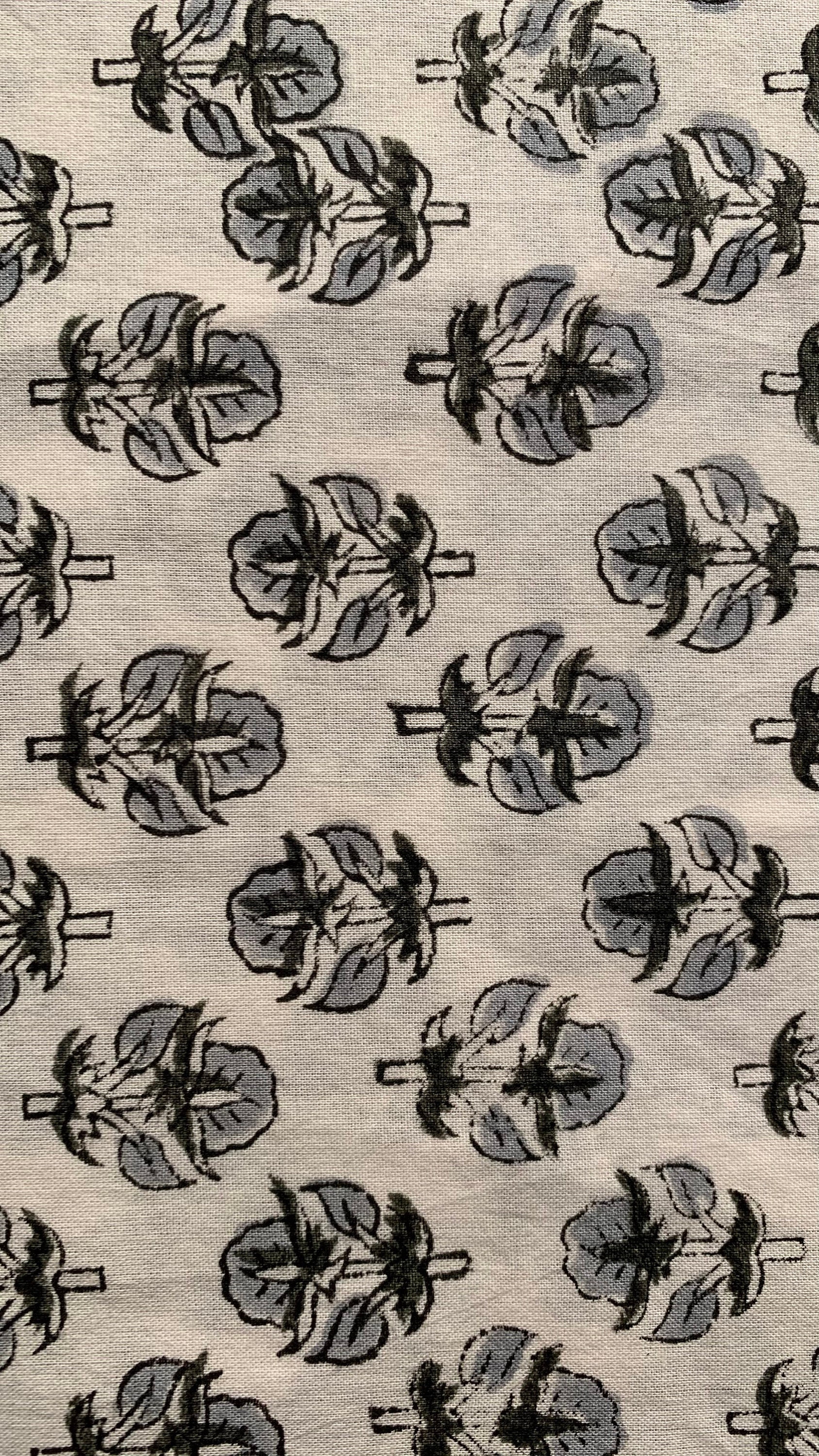 Gray floral print block print cotton fabric Fabric modern Etsy