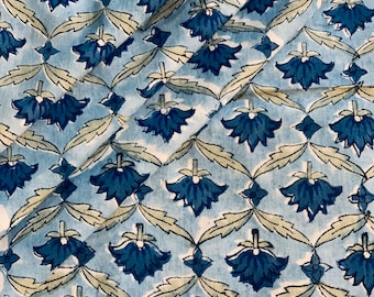 Tissu imprimé en coton imprimé à la main en coton indien Sanganeri buti tissu doux léger, tissu de couture de couture par yard
