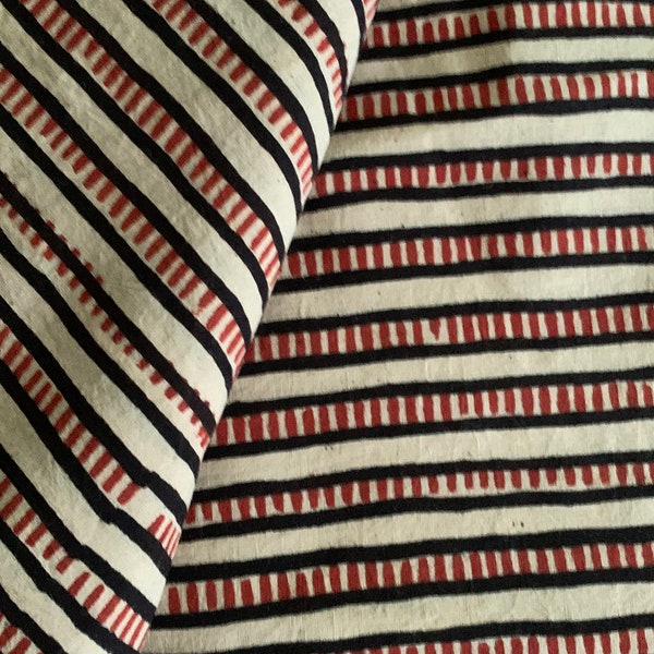 Hand Block Print Cotton Fabric: Maroon & Black Stripe, By The Yard