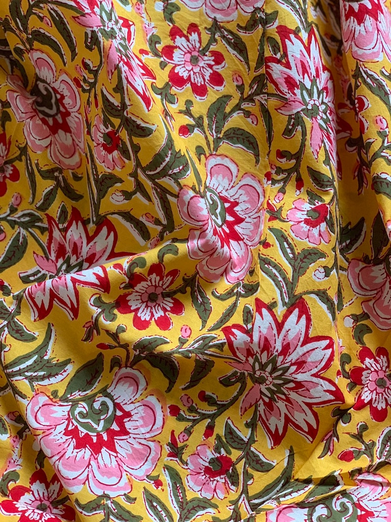 Modern Floral Fabric Yellow Soft Cotton Fabric Summer Dress Etsy