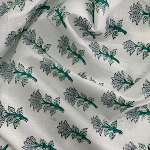 flower Fabric Block Printed Cotton Fabric, Floral Print Light Weight Soft Fabric, Sanganeri Print Fabric, Summer Dress Fabric