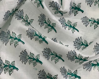Floral Block Printed Cotton Fabric: Sanganeri Print Summer Dress Fabric