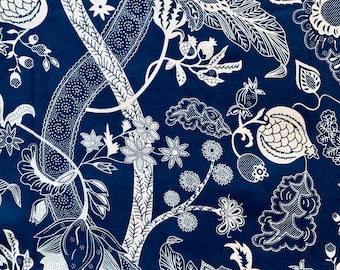 Indigo Blue Cotton Fabric, Indian Block Print, Dabu Mud Resist, Natural Dye Sewing Yard
