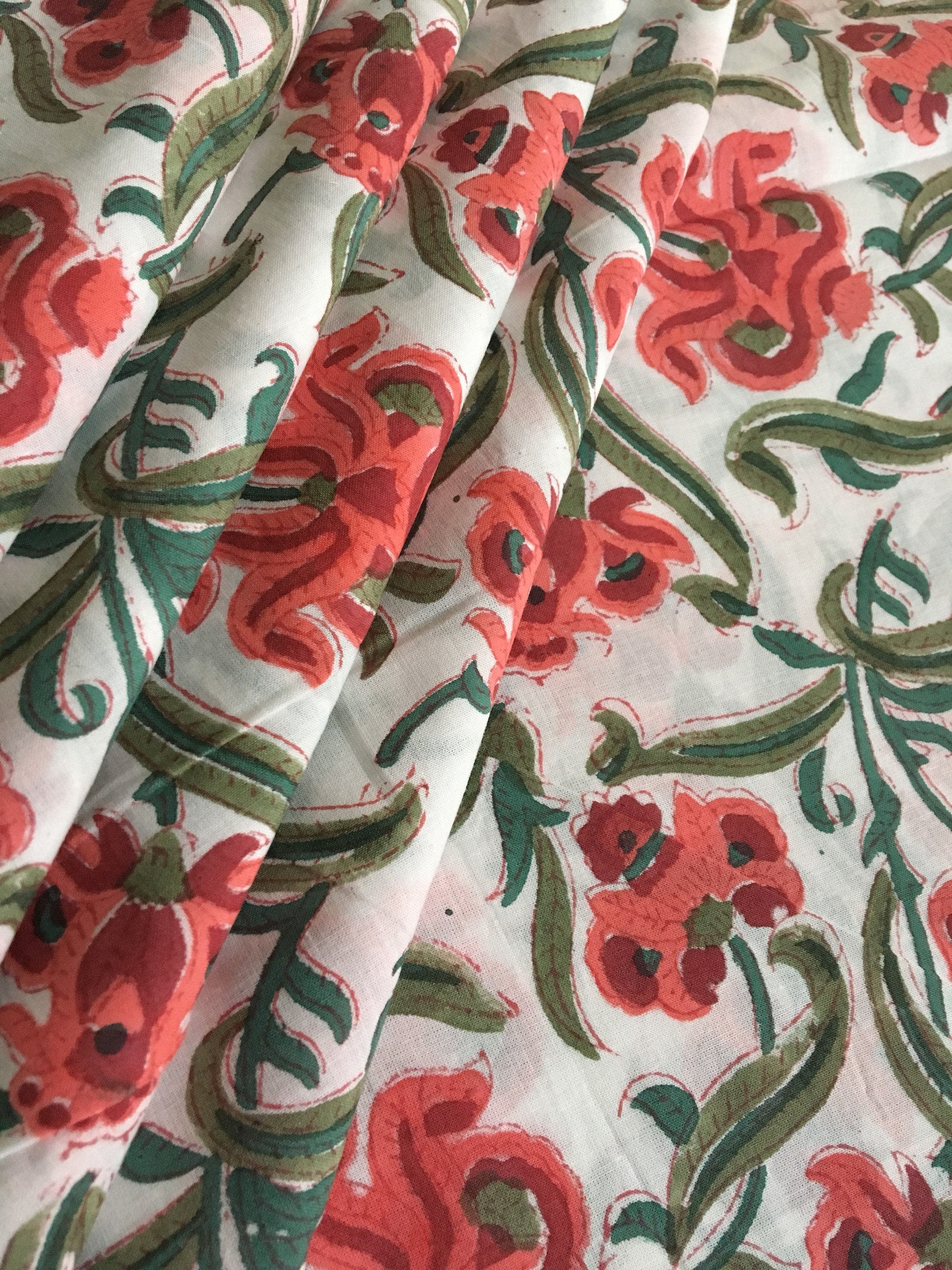 Salmon floral print cotton fabric block print fabric dress | Etsy
