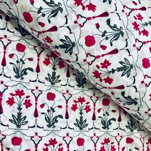 weißer Baumwollstoff, moderner Blumenstoff, indischer Kleidstoff, Nähen Motivstoff, weicher Baumwollstoff, Siebdruck Baumwollstoff
