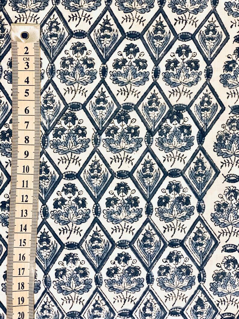 Gray Hand Block Print Fabric Tiny Floral Print Cotton Fabric Etsy