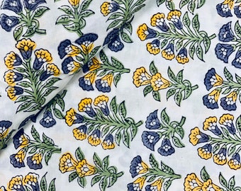 Tela de algodón con estampado floral morado - Tela para confección india