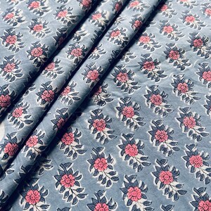 Floral Print Cotton Fabric: Indian Hand Block Printed Cambric, Quilting & Clothing