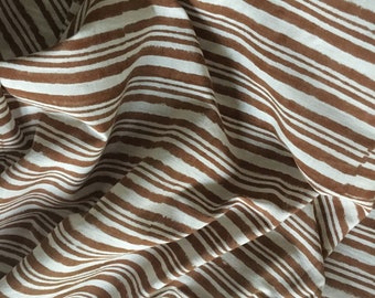 Brown Stripe India Block Print Cotton Fabric by Yard, Artisan Textiles