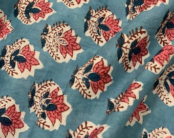 Floral Block Print Cotton Fabric: Sanganeri Style Summer Dress Fabric