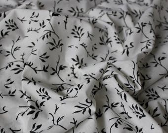 Black Cotton Fabric – Indian Hand Block Print Textile – Soft Boho Sewing Material by the Yard