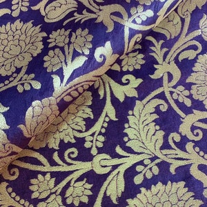 Purple Brocade Fabric By the yard, Indian Fabric, crafting sewing costume Wedding Dress Fabric Bridal Banarasi Lengha art Silk Fabric