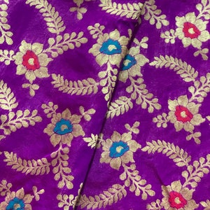 Purple Brocade Fabric By the yard, Indian Fabric, crafting sewing costume Wedding Dress Fabric Bridal Banarasi Lengha art Silk Fabric