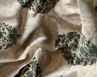 Floral Block Print Cotton Fabric: Soft Lightweight Sewing Material