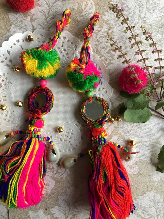 Boho pom pom keychain deals