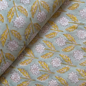 Floral Block Print Cotton Fabric: Multi Color Dress Fabric By The Yard