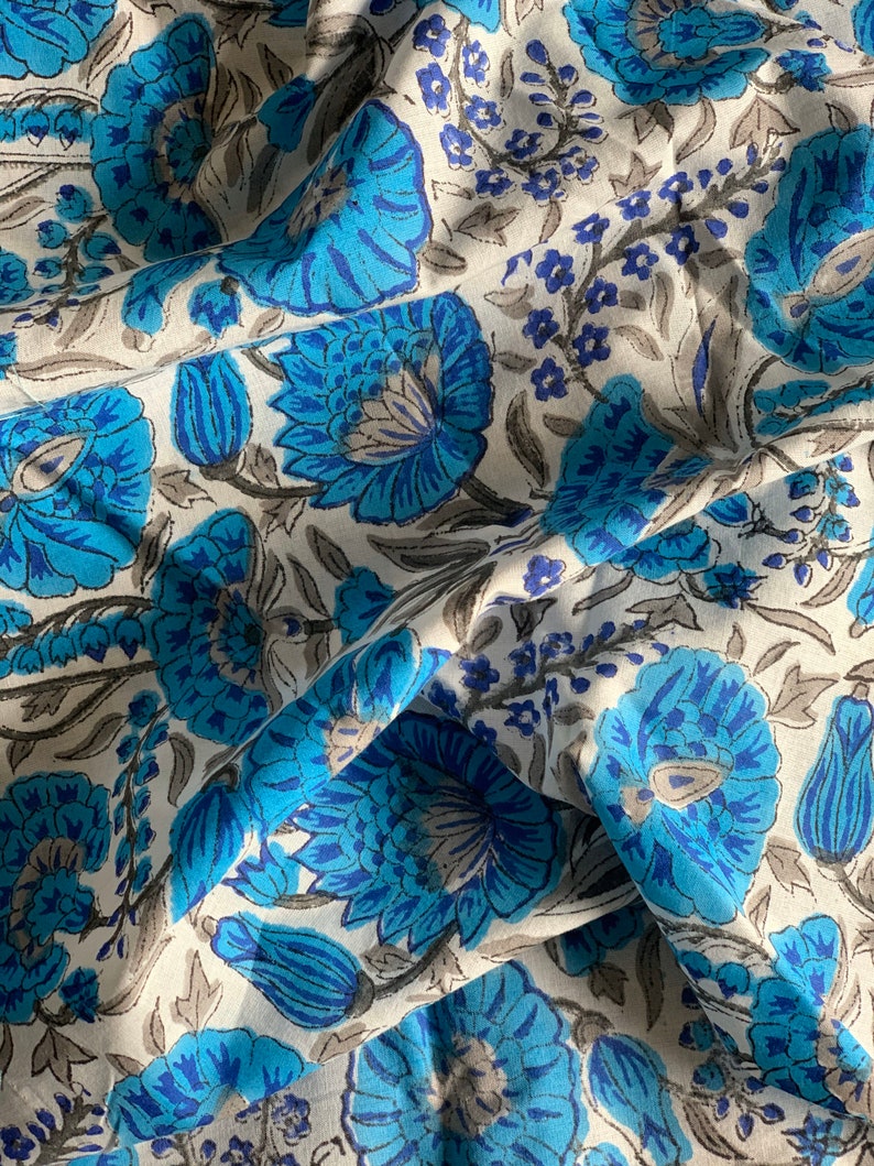 Hand Block Print Lotus Print Soft Cotton Fabric Fabric Etsy