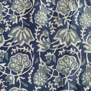 Blue Beautiful Hand Block Printed Fabric, Cotton Fabric, Indian Fabric, fabric by yard, Block Printed Cotton womens clothing