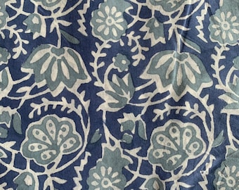 Blue Beautiful Hand Block Printed Fabric, Cotton Fabric, Indian Fabric, fabric by yard, Block Printed Cotton womens clothing