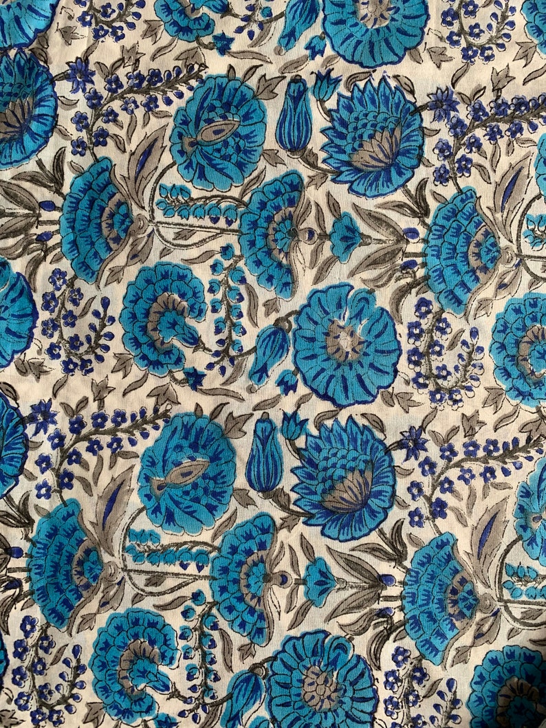 Hand Block Print Lotus Print Soft Cotton Fabric Fabric Etsy