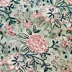 Floral Block Print Cotton Fabric: Lightweight Jaipuri Fabric By The Yard