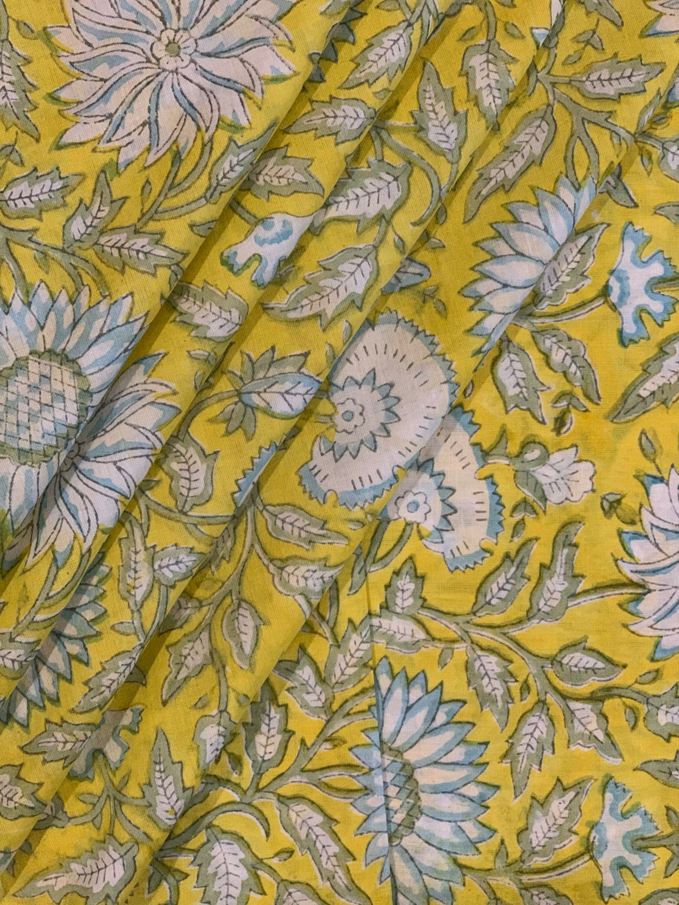 Yellow - Bagh Hand Block Print Natural Dyed Cotton Fabric 07