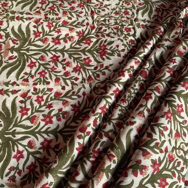 Beautiful Hand Block Printed Fabric, Cotton Fabric, Indian Fabric, fabric by yard, Block Printed Cotton womens clothing