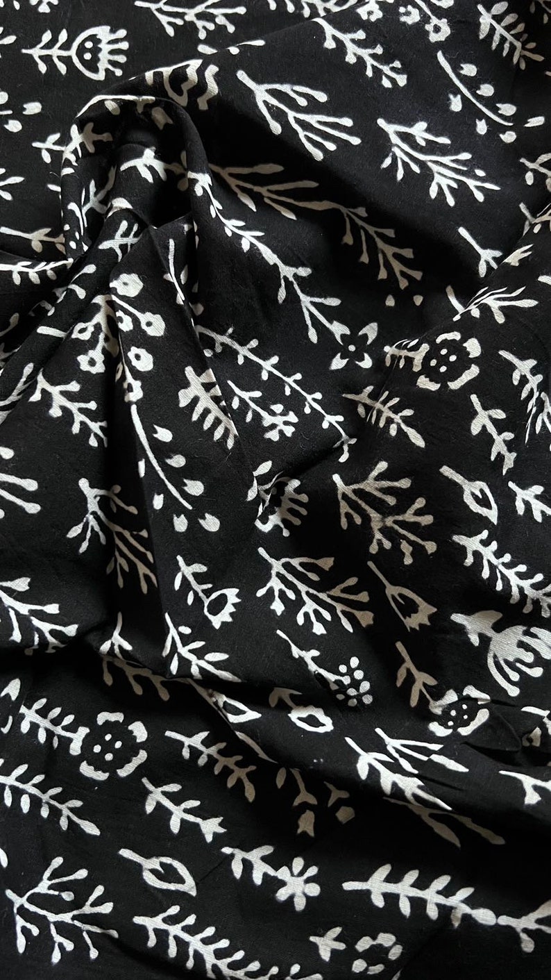 Black Floral Block Print Fabric: Soft Cotton Dress Material By The Yard image 5