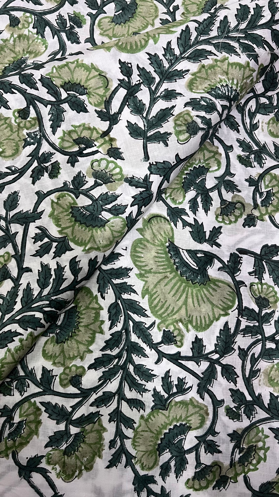 Green Floral Block Print Cotton Fabric: Indian Dress Fabric - Etsy