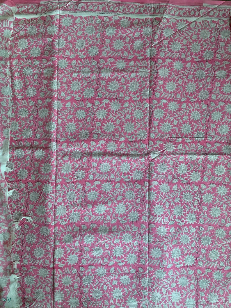 Pink Cotton Fabric floral block print soft cotton fabric print | Etsy
