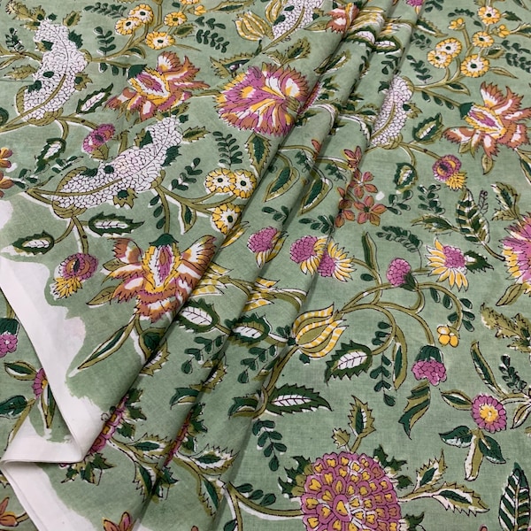 Estampado de bloques a mano, estampado floral, tela de algodón suave, tela tela floral moderna tela con estampado indio tela de vestir para mujer