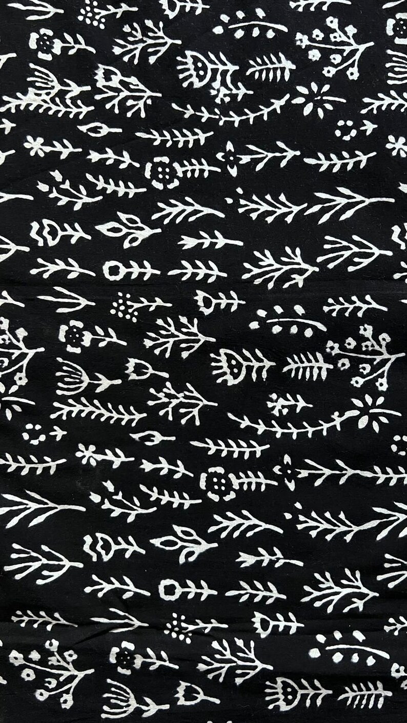 Black Floral Block Print Fabric: Soft Cotton Dress Material By The Yard image 7
