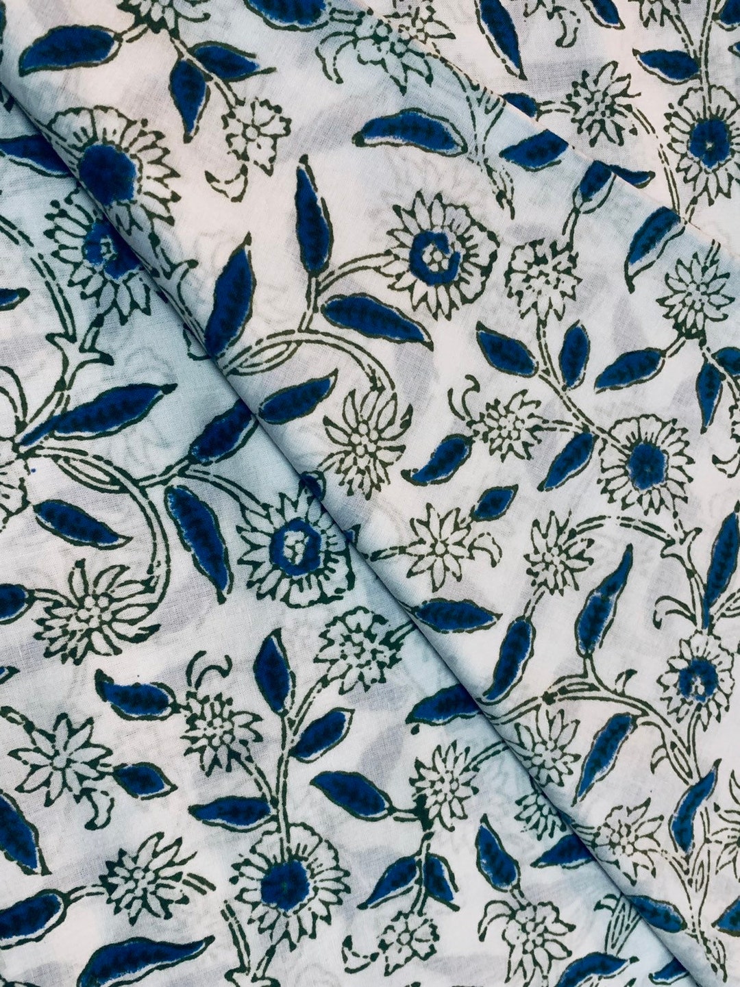 Green Floral Block Print Cotton Fabric: Indian Dress Fabric by Yard - Etsy