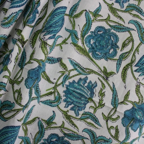 Block Print Fabric by the Yard Indian Cotton Fabric Blue Etsy