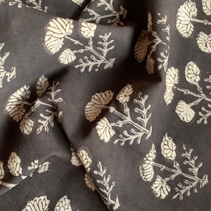 Floral Block Print Cotton Fabric: Dark Brown Kashish, 44" Wide