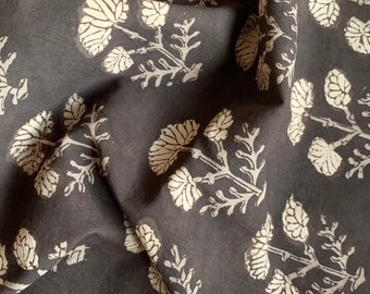 Floral Block Print Cotton Fabric: Dark Brown Kashish, 44" Wide