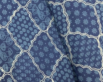 Indigo Block Print Cotton Fabric: Geometric Dabu Print By The Yard