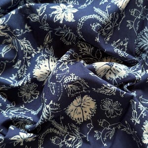 Cotton Fabric, block print fabric, By The Yard Indigo Blue Floral Print, Natural Vegetable Dye Sewing Fabric, Tablecloth Fabric